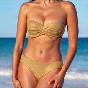 NWT Vitamin A Pin Up Star Golden Glow Metallic Bikini Set Small